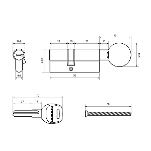 Аллюр  Цилиндровый механизм HD FG 70-5К СР (25х10х35G) хром перф. кл/верт #235380